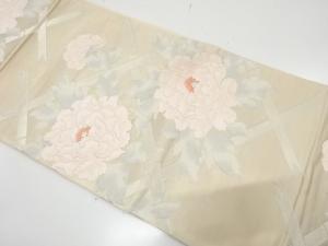 斜め格子に牡丹模様織り出し　袋帯